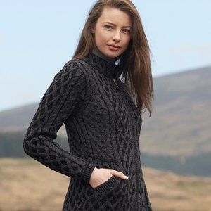 Aran Swearer: Charcoal Plated Coat wit‎‎h Celti‎c Zip‎